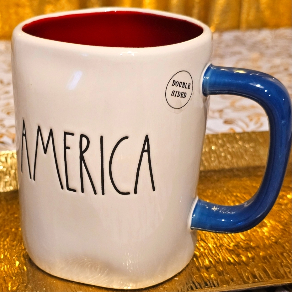 Rae Dunn America coffee mug double sided 4th of July holiday. Red white …